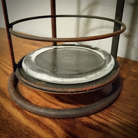 Vintage Aged Rustic Metal Candle Lantern Hook Stand 14” x 7” Real or Flameless - Picture 5 of 6